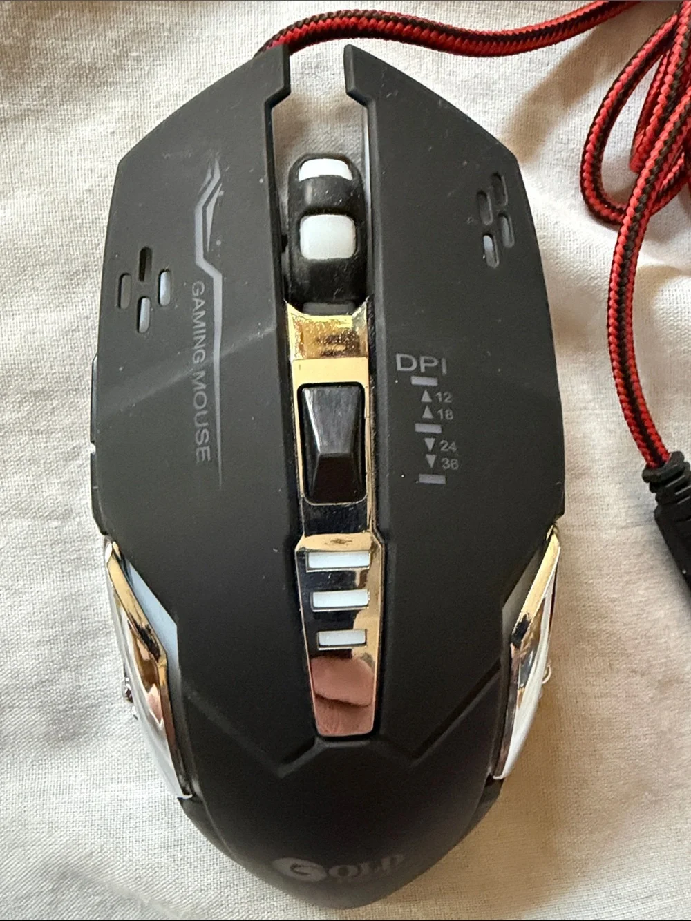 Red & Black Wired USB Gaming Mouse with Braided Cable